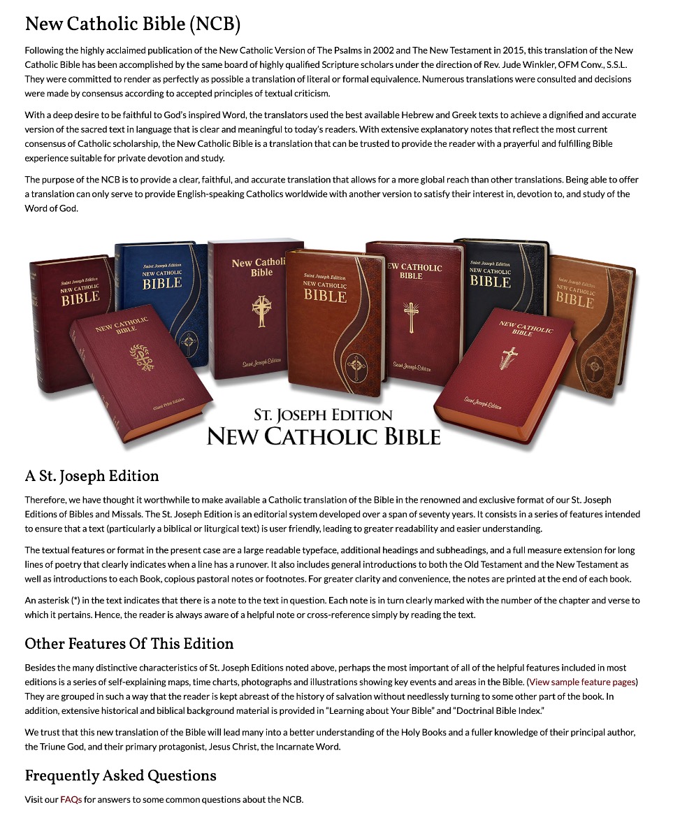New Catholic Bible Information